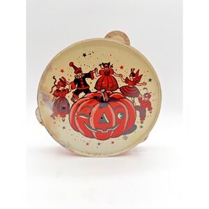 JACK-O-LANTERN Vintage Tin HALLOWEEN TAMBOURINE NOISEMAKER U.S. METAL TOY Mfg Co